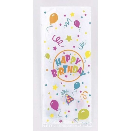 20 sachets cello explosion 'happy birthday' avec attaches