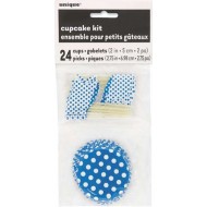 Kit pour 24 Cupcake Bleu a pois Blanc