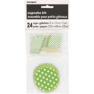 Kit pour 24 Cupcake Vert a pois Blanc