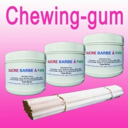 Lot de 3 pots de Sucre barbe à papa Chewing-gum 500g + 100 Bâtons