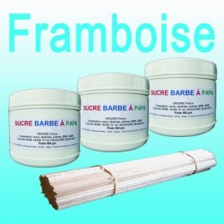 Lot de 3 pots de Sucre barbe à papa Framboise 500g + 100 Bâtons