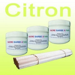 Lot de 3 pots de Sucre barbe à papa Citron 500g + 100 Bâtons