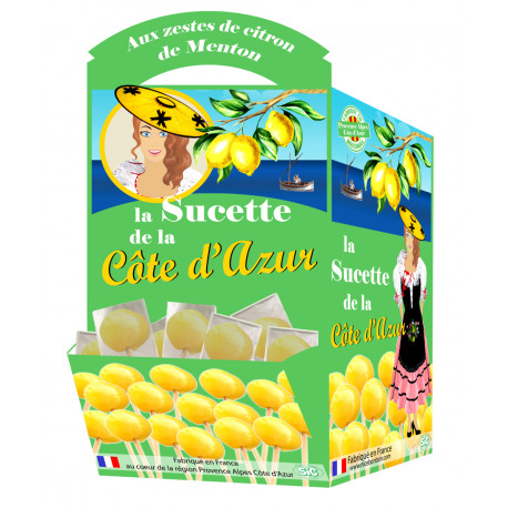 Sucettes de la Côte d'Azur au Citron de Menton - Présentoir de 120 pièces