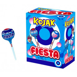 Sucette Kojak Fiesta fourrée Bubble gum. Mûre. Boite présentoir de 100