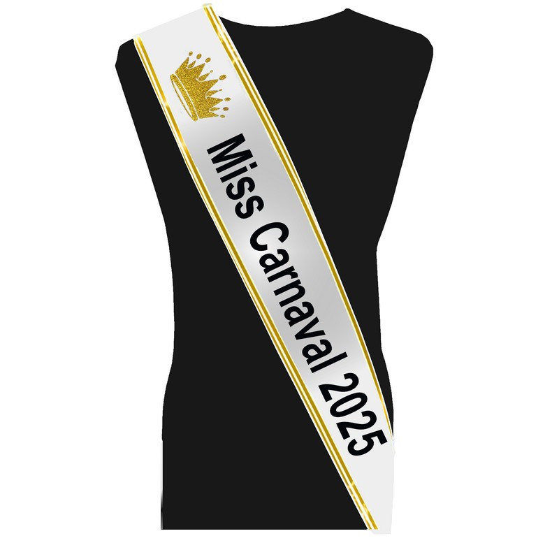 Écharpe Miss 2025 OMISS - Satin Blanc Lettres Dorées - Pour Concours & Événements Spéciaux