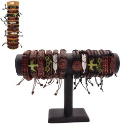 Bracelet simili cuir avec plaque métal 17 cm vendu par 12